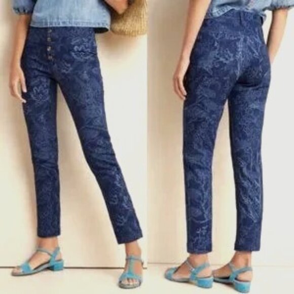 Pilcro Jeans Anthro Slim Boho Artsy High Rise Floral Printed Size 27 #OB1121315 - Picture 1 of 16
